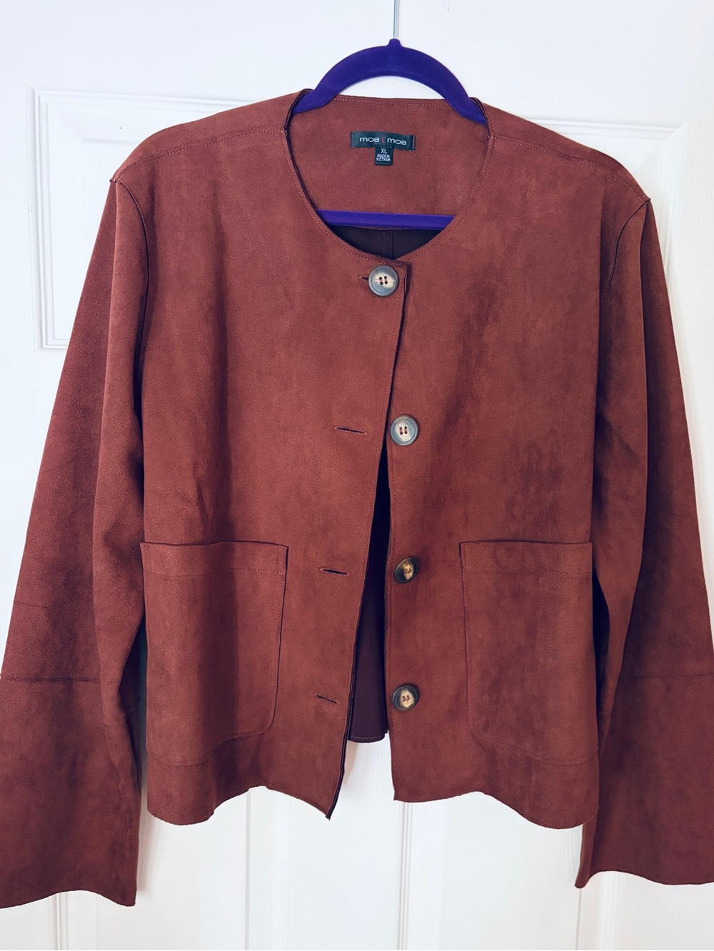 Moa Moa Rust faux Suede Button-Front slightly cropped Jacket